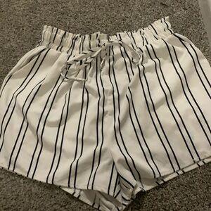white and black striped shorts